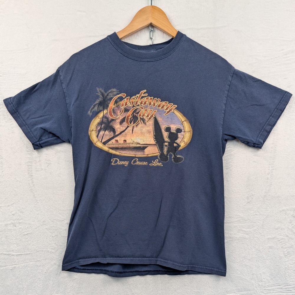 VTG Disney Cruise Line T-Shirt Men's M Navy Blue Castaway Cay Mickey Mouse Y2K